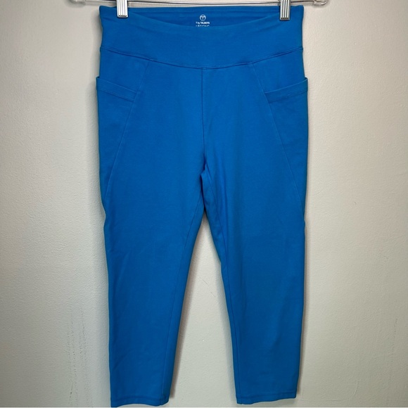 Talbots Pants - T by talbots capri legging women XS blue ruched ankle Pockets workout yoga